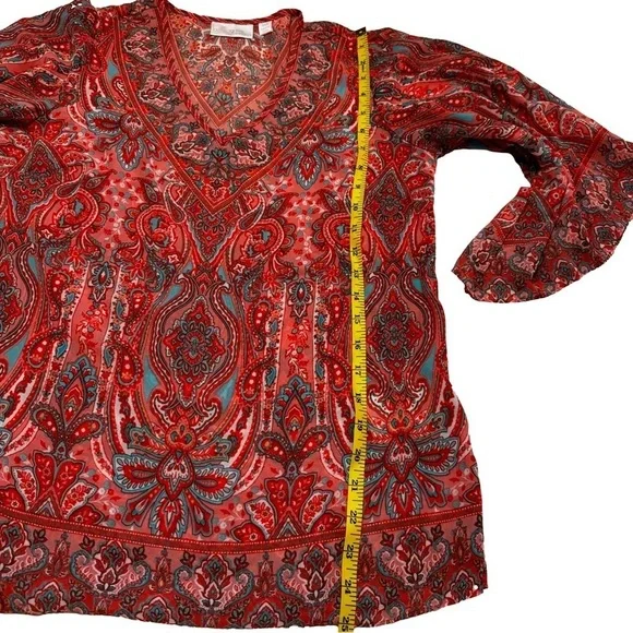 Belle by Kim Gravel Size XXS Paisley Print Bell Sleeve Blouse Top Side Slit NEW - Picture 12 of 15